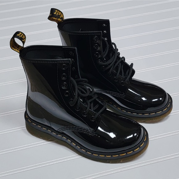 New Martens Women's Patent Leather Lace Up Boots